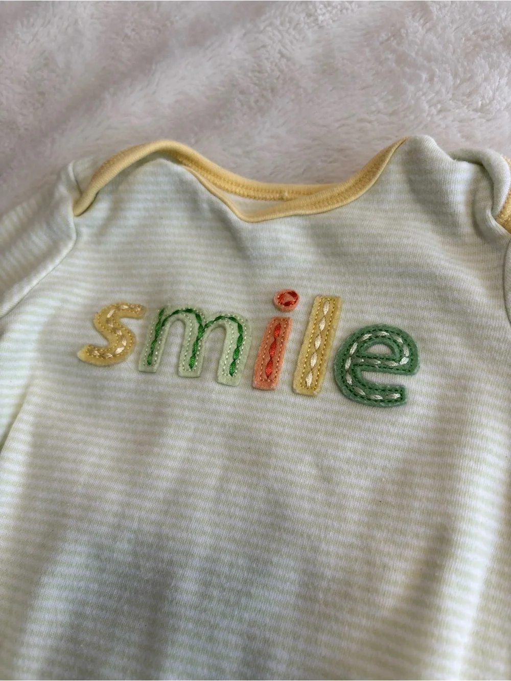 Carters Y2K vintage sleeper smile green stripe baby boy or girl newborn nb